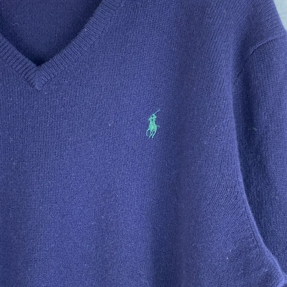Vintage Polo Ralph Lauren Lambswool V Neck Sweater Blue Men's XL